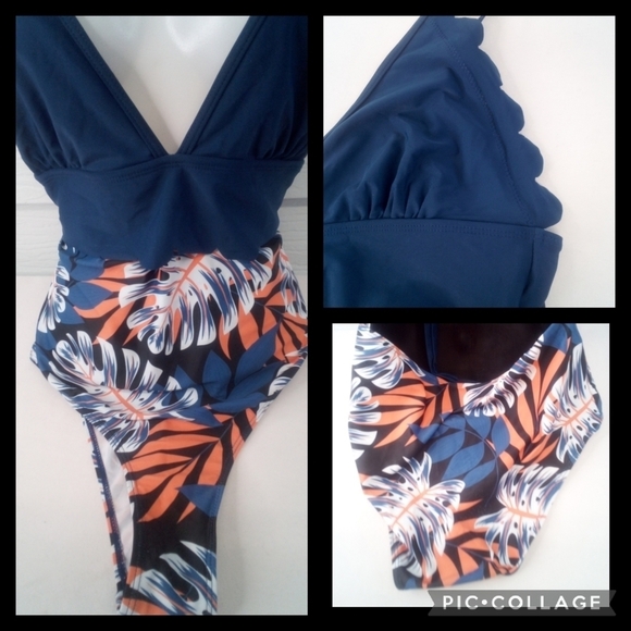 Blue and Flower swimsuit. - Picture 4 of 4